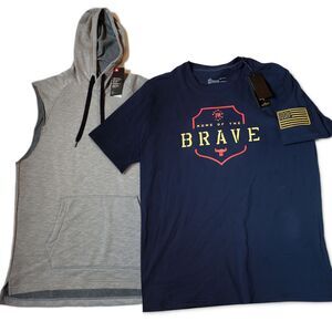 Under Armour Men’s Large Bundle Gray Sleeveless Hoodie & Blue Tee NWT